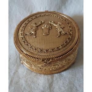 Jewelry Box In Gilt Bronze With 2 Angels With Laurels And Napoleon III Abundance Basket