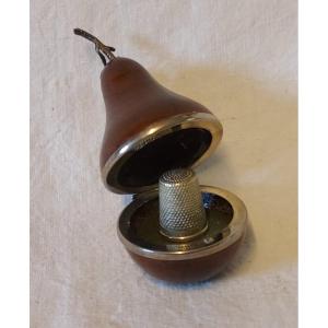 Old Haberdashery: Pear Opening And Forming A Thimble Holder Turned Wood And Silver Metal 