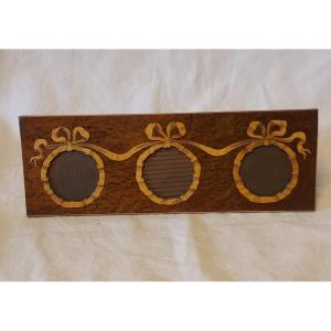 Triptych Photo Frame Wood Marquetry: Speckled Elm Burl Italy 19th Century 