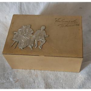 Spanish Commemorative Box In Gilt Bronze And Animated Scene Silver Bronze From 1896