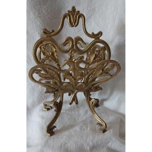 Porte Carte Lettres De Bureau Art Nouveau En Bronze Doré à Décor d'Iris 