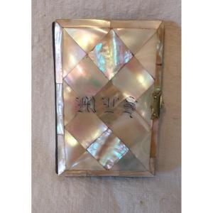 Business Card Holder In Cardboard And Mother-of-pearl With  “mu” Lettering Napoleon III Period 