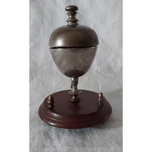 Counter Ringing Bell In Silver Bronze On Feet And Wooden Top 19th Century 