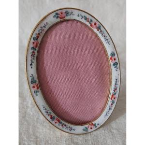 Oval Photo Holder Frame In Enameled Bronze With Flower Decor Late 19th Century 