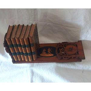 Italian Bookend In Openwork Olive Wood With Marquetry Of Swallows And Dancers 