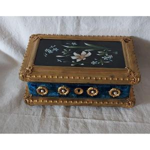 Napoleon III Box In Ormolu Bronze, Plush Velvet And “pietra Dura” Painted Porcelain