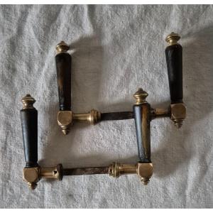 2 Paires De Poignées De Porte En Bronze Et Corne Austro-hongrois Du XIXème Siècle 