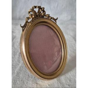 Cadre Ovale En Bronze Doré Style Louis XVI à Verre Convexe 