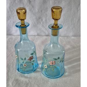 Pair Of Two George Sand Enameled Glass Bottles 