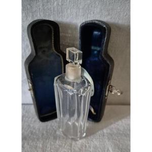 Cut Crystal Travel Perfume Bottle In Black Leather Case