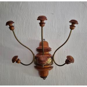 Wall-mounted Coat And Hat Rack In Turned Cherry Wood And Metal 
