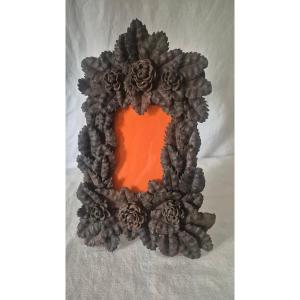 Folk Art Wooden Photo Frame With Leather Applications 