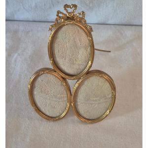 19th Century Gilt Bronze Triptych Frame With Oval Views 