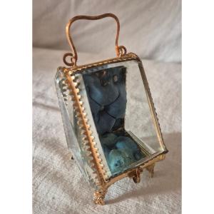 Porte montre en bronze pomponne doré et verre à chanfrein Napoléon III 