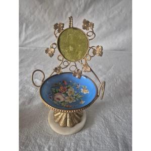 Porte montre baguier Napoléon III en pomponne doré et porcelaine peinte