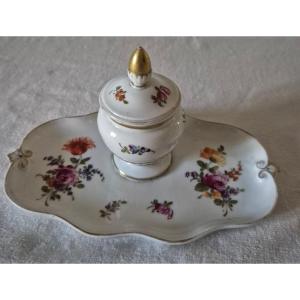 Dresden Porcelain Inkwell By Adolf Leube, Early 20th Century 