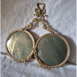 Diptych Frame With Round Medallions In Gilt Bronze And Garland Decoration 