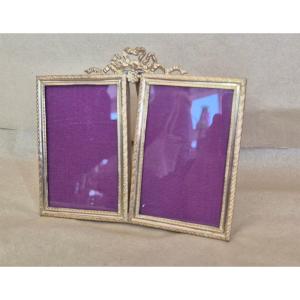 Gilt Bronze Diptych Photo Frame, Business Card Format, 19th Century