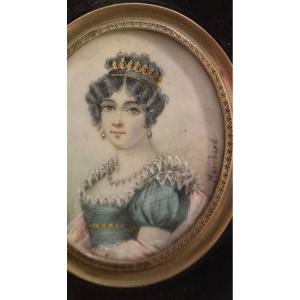 Portrait miniature de femme du monde époque Empire 