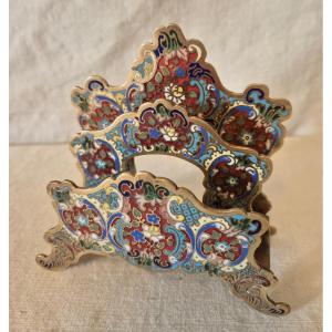 Porte courrier documents en bronze cloisonné émaillé du XIXème siècle 