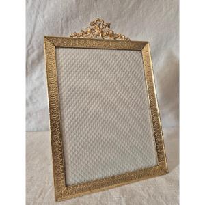 Cadre photo bronze doré Second Empire de style Directoire 26 x 17 cm