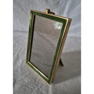 Small Rectangular Photo Frame In Green Enamel, Early 20th Century