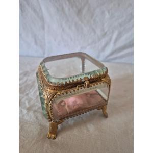 Napoleon III Square Jewelry Box Bronze And Chamfered Glass