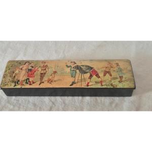 Plumier d'école papier mâché Napoléon III imagerie enfantine autour de la photographie