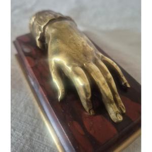 Presse papier main romantique en bronze et marbre