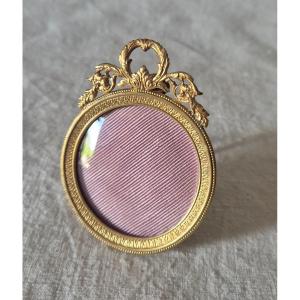 Petit cadre photo médaillon rond Napoléon III et son verre convexe d'origine
