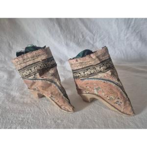 Pair Of Chinese Fabric Shoes For Bound Feet