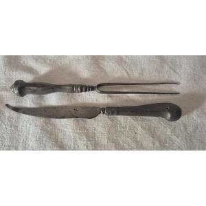 A Piercing Fork And Its Matching Carving Knife, Made Of Pewter, Venice, 17th Century