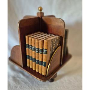Bibliothèque tournante de bureau en acajou et laiton, Angleterre, 1930