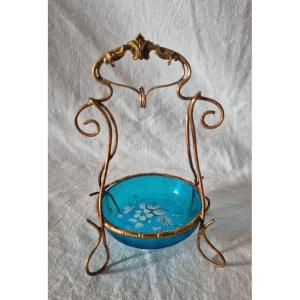 19th-century Ring Box And Watch Holder Made Of Blue Enameled Glass And Gilded Bronze