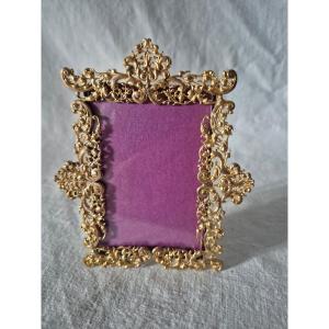 Cadre photo baroque Napoléon III en bronze doré format carte de visite