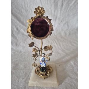 Porte montre bronze pomponne et porcelaine romantique Napoléon III