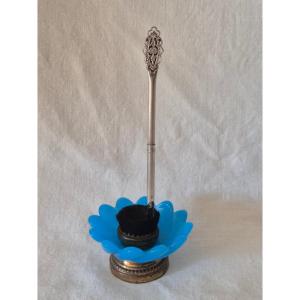 Essuie plumes Napoléon III en opaline bleu cobalt, bronze et crin