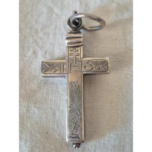 18th-century Engraved Silver Pectoral Cross Reliquary
