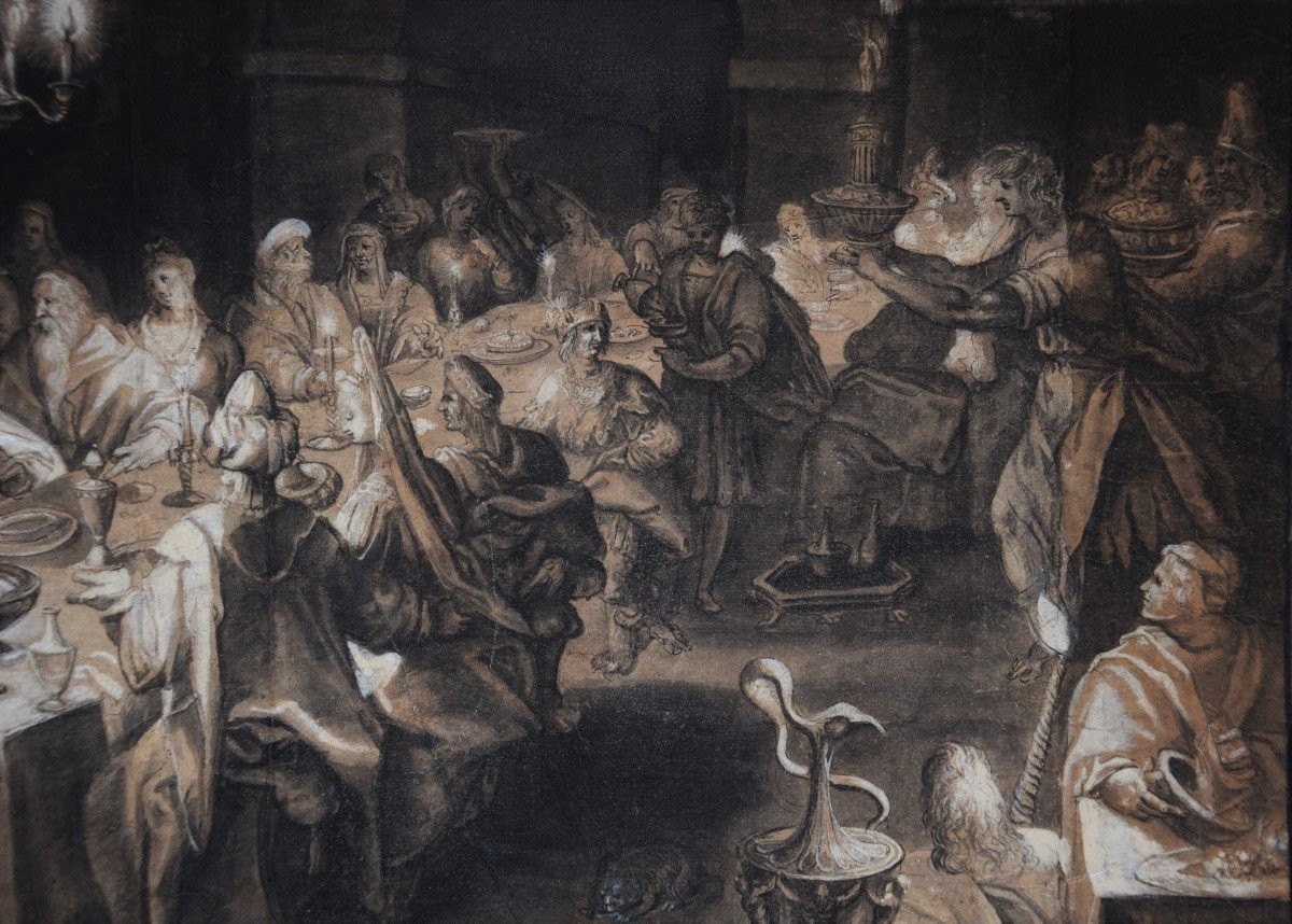 Northern School, Around 1600. The Feast Of Balthasar.-photo-3