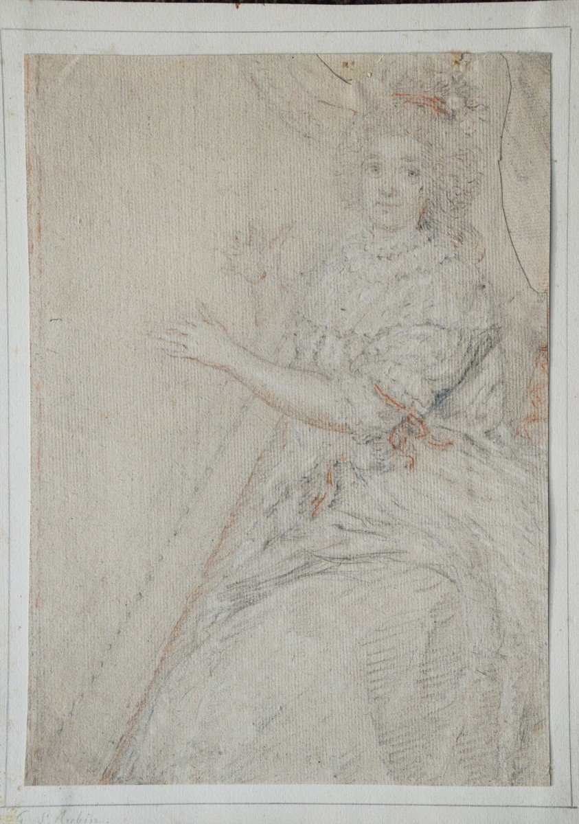 18th Century English School. Harp Player.-photo-2