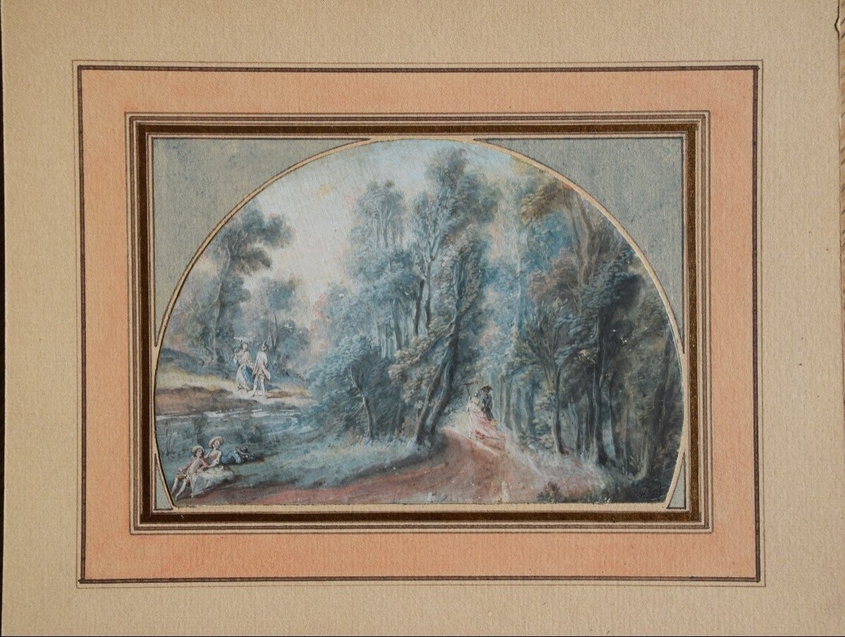 18th Century French School. Gallant Walk In The Forest. -photo-1