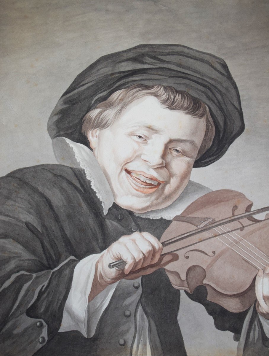 Dutch School, 18th Century. Portrait Of A Violinist. Large Format 59 X 53 Cm.-photo-2