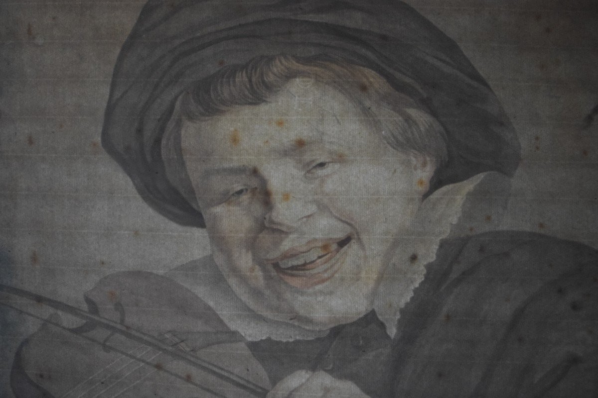 Dutch School, 18th Century. Portrait Of A Violinist. Large Format 59 X 53 Cm.-photo-1