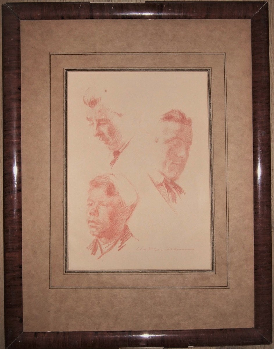 Olivier Duchateau 1876-1939. Circa 1900. Study Sheet Of Portraits. 