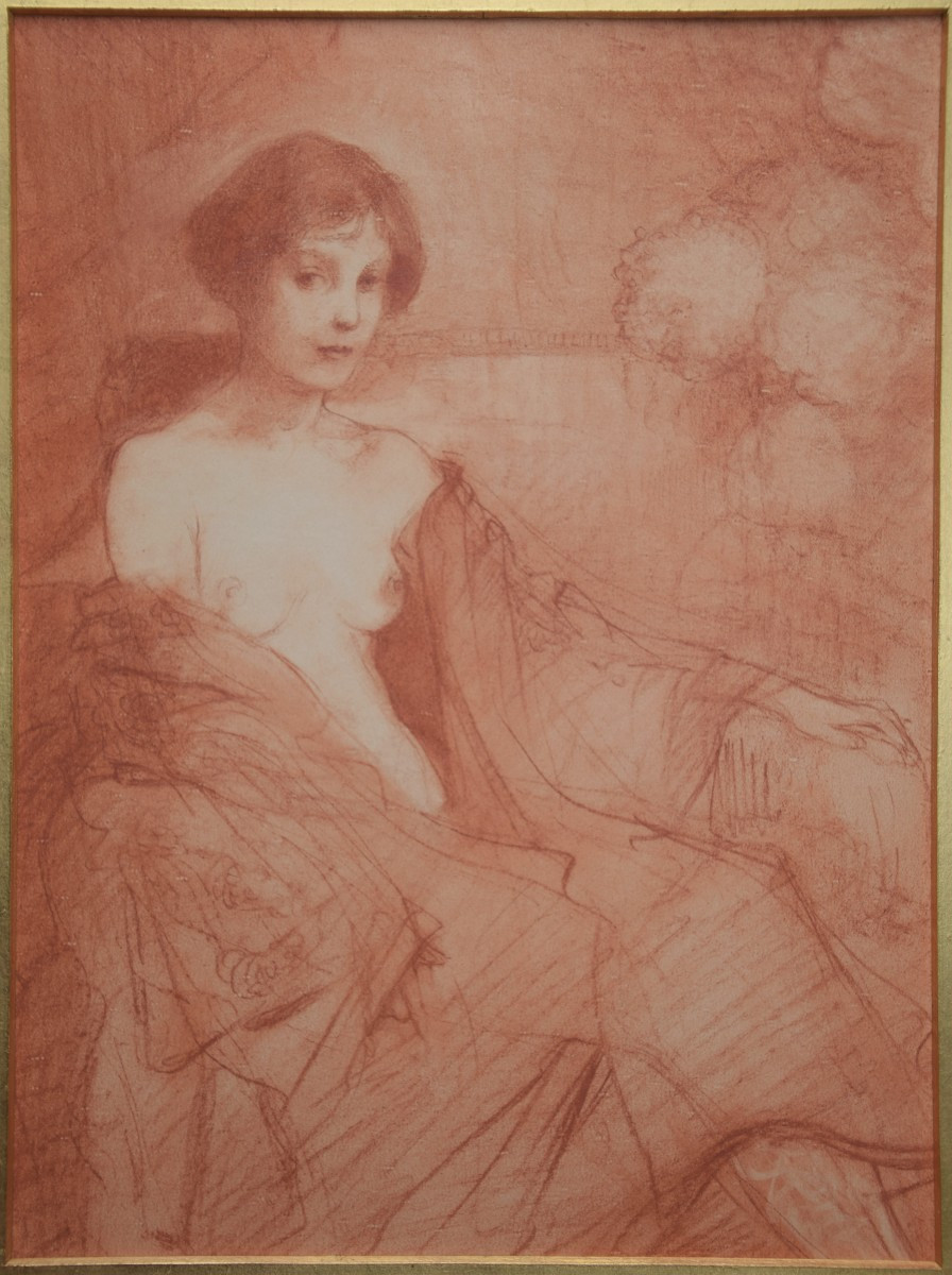 English School, Circa 1920. Portrait Of A Seated Woman, Her Bust Bare.