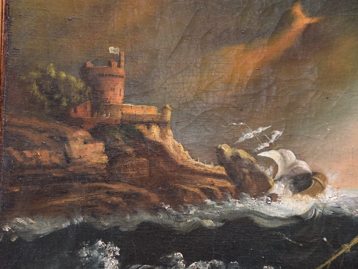 Ecole Française, Vers 1800. Navires Dans La Tempête.-photo-3