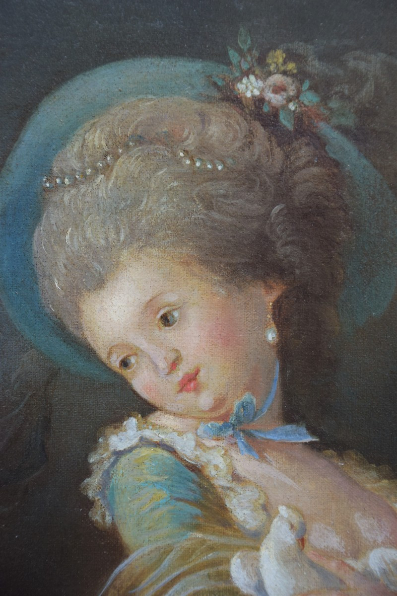French School, Circa 1800. Lady With A Dove.-photo-3