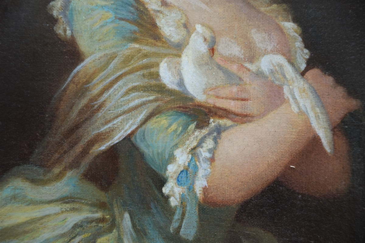 French School, Circa 1800. Lady With A Dove.-photo-4