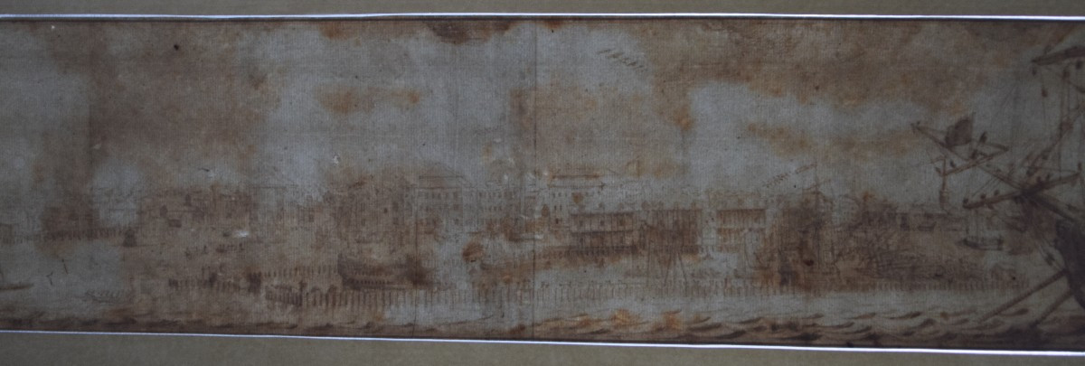 Ecole hollandaise, vers 1700. Vue panoramique d'un port.-photo-2