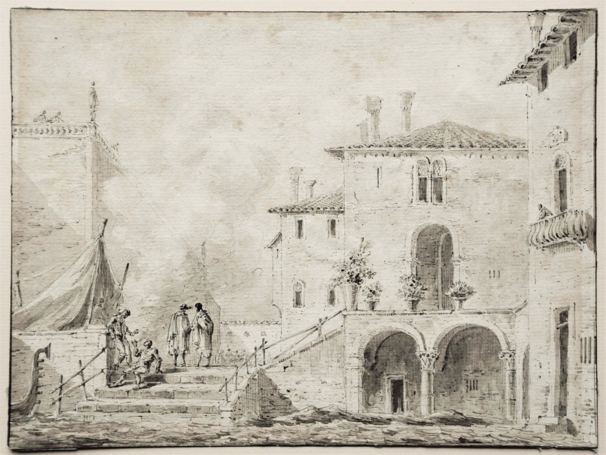 18th Century Venetian School. View Of Houses Along A Canal.